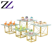 Ensemble d'assiettes à dessert en céramique blanche, 36 pièces, décoration pour gâteau surprise, carré, support en acier inoxydable et or
