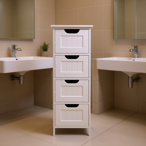 Mueble de baño independiente blanco con 4 cajones, mueble de almacenamiento moderno de madera para baño - Product Image 2