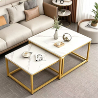 Ensemble de 2 tables basses gigognes en métal, style moderne et luxueux, en acier inoxydable doré, carrées, pour le salon