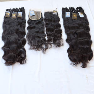 Mechones de cabello con cutícula alineada para mujeres negras, extensiones de cabello humano peruano ondulado con cierre de encaje 6x6 Hd, cabello virgen rizado sin procesar, Bund - Product Image 1