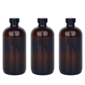 Bouteille en verre ronde ambrée cosmétique rechargeable <span class=keywords><strong>vide</strong></span> de 2 oz, 4 oz, 8 oz, 12 oz, 24 oz, 36 oz avec <span class=keywords><strong>pompe</strong></span> pulvérisateur à brume noire - Product Image 2