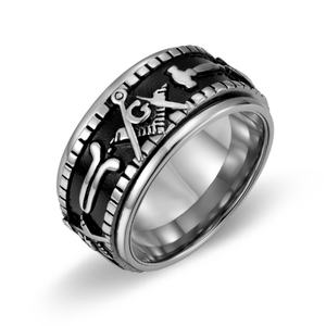 Bague maçonnique rotative en acier inoxydable plaqué or avec pierre naturelle pour homme, grande taille, en gros - Product Image 6