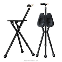 Canne-siège 2-en-1 en alliage d'aluminium pliable et réglable, avec lumière LED intégrée, anti-basculement, capacité de 300 lb