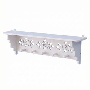 <b>Wall</b> Mounted Storage <b>Rack</b> With <b>Hooks</b> And Rose Design For Bedroom Living Room <b>Wall</b> Decoration And Organization - Product Image 3