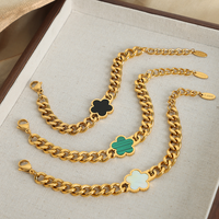 Vente en Gros Bohème Plaqué Or Acier Inoxydable Chaîne Cubaine Fleurs de Trèfle Porte-Bonheur Bracelet et Collier Pendentif pour Femme Ensemble de Bijoux