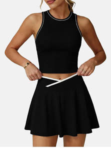 Set Rok Badminton Warna Kontras Model V Pinggang dengan Logo Kustom, Pakaian Olahraga Golf Kasual, Pakaian Tenis Gym Seksi untuk Wanita - Product Image 4