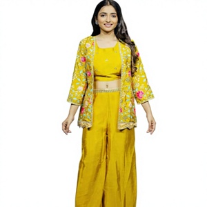 Modern Party Wear Designer Top and Bottom Set with Dupatta Pure Chinon <b>Silk</b> Ramdev Trading Quick Dry All Seasons - Product Image 1
