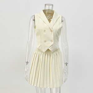 Gonna a pieghe a vita alta senza maniche con scollo a V per il pendolarismo quotidiano Casual in un elegante Set da donna estivo di alta qualità - Product Image 3