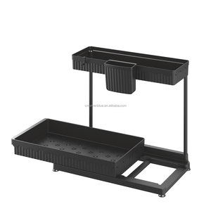 Organizzatore Estraibile <span class=keywords><strong>Salvaspazio</strong></span> a 2 Ripiani per Cucina e <span class=keywords><strong>Bagno</strong></span>, Soluzione di Stoccaggio a Forma di L Nera - Product Image 2