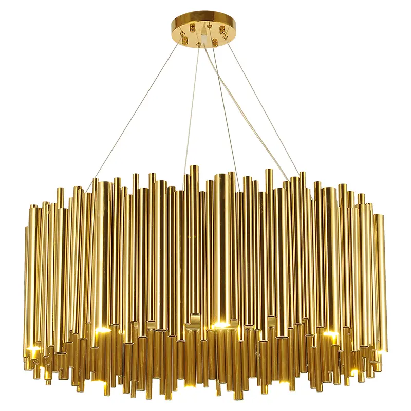 Moderno soggiorno grande oro italiano lampada da sposa soffitto di lusso Lustre lampadario in acciaio inox tubo luce pendente