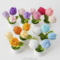 Bunga rajut Tulip buatan tangan Mini Crochet dalam Pot untuk dekorasi meja Paskah Halloween wisuda
