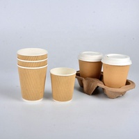 Gobelets à café froids jetables de qualité supérieure en papier kraft à double paroi isolés, ondulés, biodégradables et écologiques pour fêtes et usage domestique