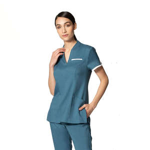 قميص قصير بتصميم مخصص للنساء برقبة على شكل V، زي عمل لموظفات الاستقبال في الفنادق، طقم ملابس للمستشفيات، زي مكتبي غير رسمي، سترة ضيقة - Product Image 3