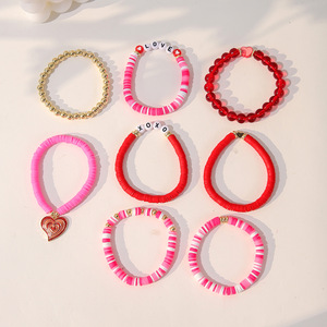 ชุดสร้อยข้อมือวันวาเลนไทน์ ดินโพลิเมอร์สีชมพู จี้รูปหัวใจ XOXO ของขวัญเครื่องประดับสำหรับทุกเพศ - Product Image 4