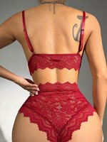Ensemble soutien-gorge et string en dentelle et soie brodée, lingerie sexy et élégante pour femme, pyjama rouge fantaisie pour l'été