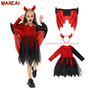 Recién llegado, disfraz de pequeño Diablo, vestido de Demonio Rojo para niñas con diadema de cuerno, Kit de tridente de alas para niños, vestido de fiesta de Halloween - Product Image 1