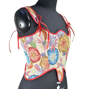 Corset Jacquard Rétro avec Rubans aux Épaules, <span class=keywords><strong>Bustier</strong></span> <span class=keywords><strong>Médiéval</strong></span> Victorien à Baleines, Top Push-Up pour Femme, Serre-Taille à Ourlet Ondulé - Product Image 3