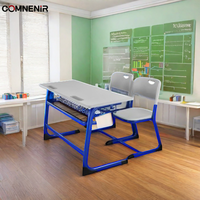 Ensemble de bureau et de chaise double réglable en métal indien avec étagère pour l'école primaire, pour appartement et usage scolaire