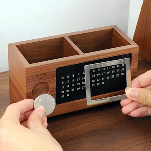 Venta al por mayor Color Led luz calendario Digital reloj de madera calendario perpetuo caja de almacenamiento marca Flip escritorio pared calendario promocional - Product Image 3