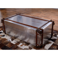 Table basse vintage industrielle rétro en aluminium fait main pour coffre de voiture, mobilier de salon et de maison