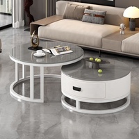 Offres promotionnelles : Ensemble de tables basses modernes gigognes en acier inoxydable avec plateau en dalle de roche, extensibles et avec rangement, pour salon