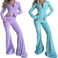 Grande fille amicale Logo personnalisé femmes velours survêtement veste ensemble pantalons longs veste motif décoration corps Dupe velours survêtement