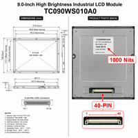 شاشة TMK IPS LCD مقاس 9.0 بوصة قابلة للقراءة تحت أشعة الشمس، سطوع عالي 1000 نيت، دقة 1024x600 HD، واجهة MIPI/LVDS 40 دبوس، للاستخدام الخارجي HMI، تعمل في درجات حرارة -20 إلى +70