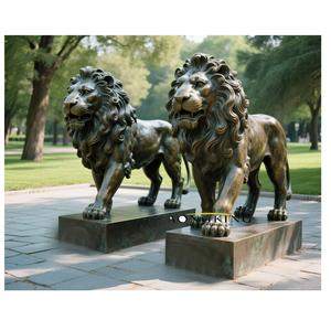 Statua di <span class=keywords><strong>leoni</strong></span> in bronzo fusa a cera persa, personalizzata, moderna, per decorazione esterna di ingressi e vialetti. - Product Image 5