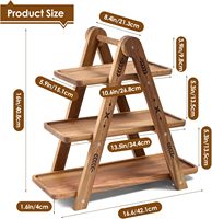 Support à cupcakes en bois, 3 niveaux avec surface de qualité alimentaire, support à gâteaux en bois d'acacia, 3 niveaux, bois pour aliments et jouets, pliable
