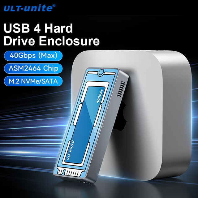 ULT-unite Aluminum Glass USB4 High Speed Hard Drive Enclosure Supports M.2 SSD 40Gbps NVME 8TB Cartoon Sticker Style