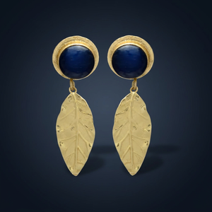Pendientes Colgantes de Hoja Veteada con Cabujón de Gema Azul y Bisel, Chapados en Oro de 18K, Joyería Étnica Botánica, OEM Personalizado, para Fiesta de Compromiso - Product Image 2