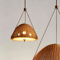 Lustre en rotin tissé à la main de haute qualité, abat-jour rond, lampe suspendue avec hauteur réglable, lanterne