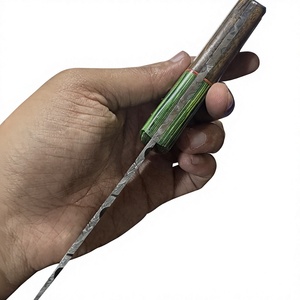 Couteau de camping à lame fixe Drop Point en acier Damas avec manche en bois Pakka bleu 20 cm, couteau de survie extérieur DIY - Product Image 2
