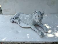 Sculpture d'animal léopard en résine peinte à la main, taille réelle, finition miroir dorée brillante - Décoration de mariage et cadeau