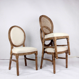 Rembourrage classique empilant la <span class=keywords><strong>chaise</strong></span> <span class=keywords><strong>de</strong></span> salle à manger <span class=keywords><strong>de</strong></span> mariages français Louis <span class=keywords><strong>de</strong></span> finition rustique en bois solide avec le dos <span class=keywords><strong>de</strong></span> rotin - Product Image 3