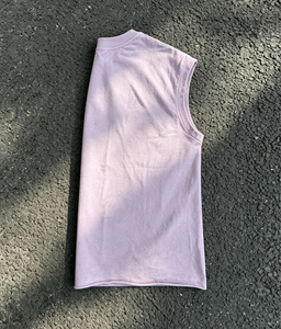 Vintage Distressed Sleeveless Tee Men | Washed Light Purple Cropped Cut Off Tank Top Retro Letter Print Raw Hem Gym Vest - Product Image 2
