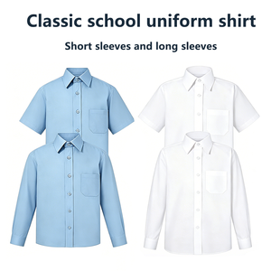 Chemises de haute qualité en gros pour l'école primaire, uniformes scolaires pour enfants, chemises unisexes personnalisables, chemise à col blanc/bleu - Product Image 1