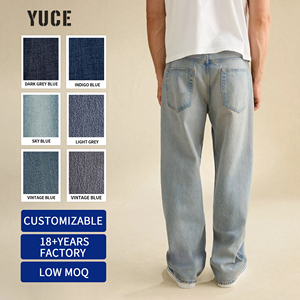<span class=keywords><strong>Jean</strong></span> en denim délavé <span class=keywords><strong>coupe</strong></span> <span class=keywords><strong>droite</strong></span> vintage personnalisé YUCE, <span class=keywords><strong>jean</strong></span> décontracté pour homme, <span class=keywords><strong>jean</strong></span> baggy classique bleu clair 14oz - Product Image 4