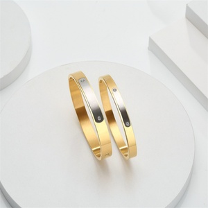 Hiphop Luxury Crystal Diamond Blank <b>Bangle</b> <b>Bracelets</b> Stainless Steel Rose Gold Plated Jewelry Couple <b>Bracelet</b> - Product Image 2
