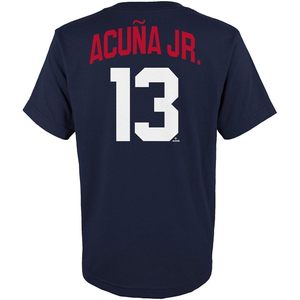 T-shirt pour jeunes Atlanta Braves Acuna Jr 13, bleu marine, en jersey de coton imprimé à l'écran, manches courtes, garçons 8-20 ans - Product Image 3