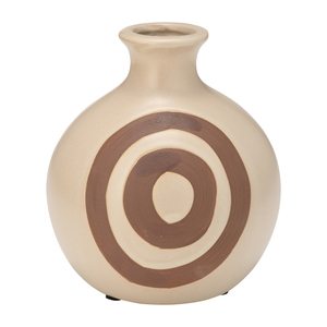 Vaso in ceramica con design astratto a forma di bersaglio marrone per l'arredamento del soggiorno - Product Image 1