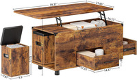Tiroirs de rangement pour table basse en bois à dessus élévateur multifonctionnel-Table basse londonienne extra détachable rectangulaire