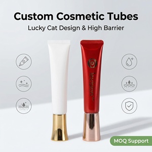 Tubo Cosmético Suave de Alta Gama de 25g Rojo y Blanco con Punta de Boquilla Larga |   Envase de Crema para Ojos con Tapa Dorada Brillante para Suero - Product Image 1