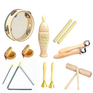 Ensemble d'instruments de percussion en bois en gros avec triangle, sonnette à main, castagnette et tube sonore pour l'éducation musicale et le jeu des enfants - Product Image 5