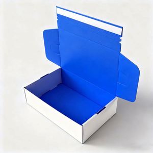 Carton d'expédition bleu ondulé personnalisé avec logo, auto-adhésif, à fermeture facile, pour vêtements - Product Image 3