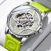 Montre automatique mécanique sportive ONOLA 3833 pour homme avec cadran squelette, bracelet en caoutchouc, résistante à l'eau, aiguilles