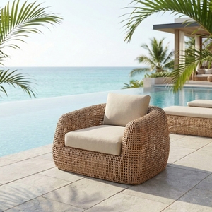 Canapé simple en rotin d'extérieur de luxe moderne |   Cadre en aluminium antirouille |   <span class=keywords><strong>Fauteuil</strong></span> en tissu imperméable pour projets hôteliers et de jardins - Product Image 1