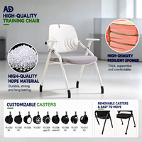 Chaise de formation ergonomique pliable avec tablette, dossier en maille respirante, siège rembourré, structure métallique à quatre pieds, pour conférence et bureau