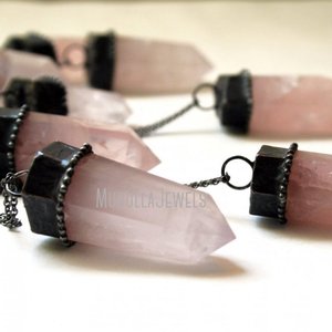 NM40505 Women Large Rose Quartz Crystal Healing Stone Point Obelisk Pendulum Pendant Necklace <strong>Witch</strong> Wicca Gift <strong>Jewellery</strong> - Product Image 2