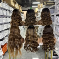 Perruques pour femmes Goodluck, couleur Balayage, cheveux ondulés de 18 à 40 pouces, avec dentelle frontale 13*4, douces et volumineuses, styles brésiliens et vietnamiens